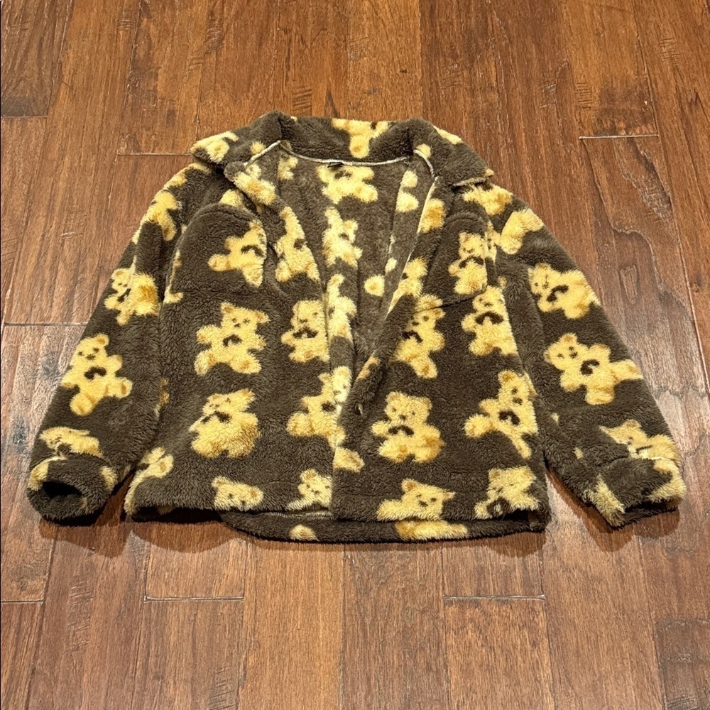 Gorgeous Large Brown Teddy Print Furry Button Down Collared Sweater PC 🖤 - Picture 6 of 16